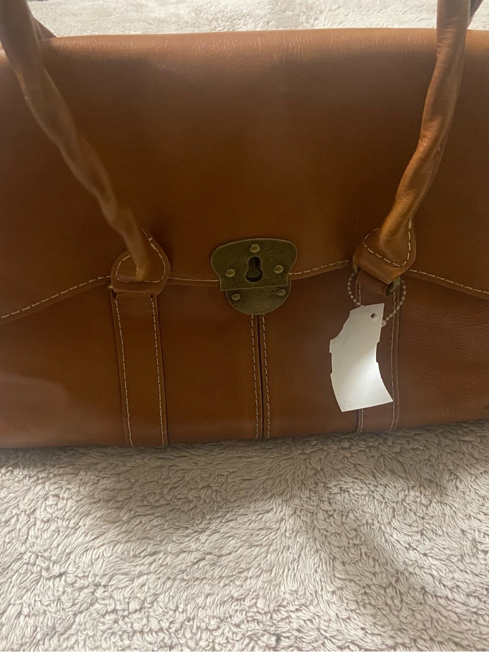 Patricia Nash Cognac Brown Leather Satchel with Twist Handles - Picture 11 of 14